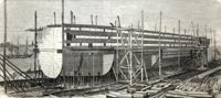 “The Great Eastern steamship building on the stocks, Millwall, 22,500 tons buren. – from a photograph in the possession of Mr. Scott Russell”